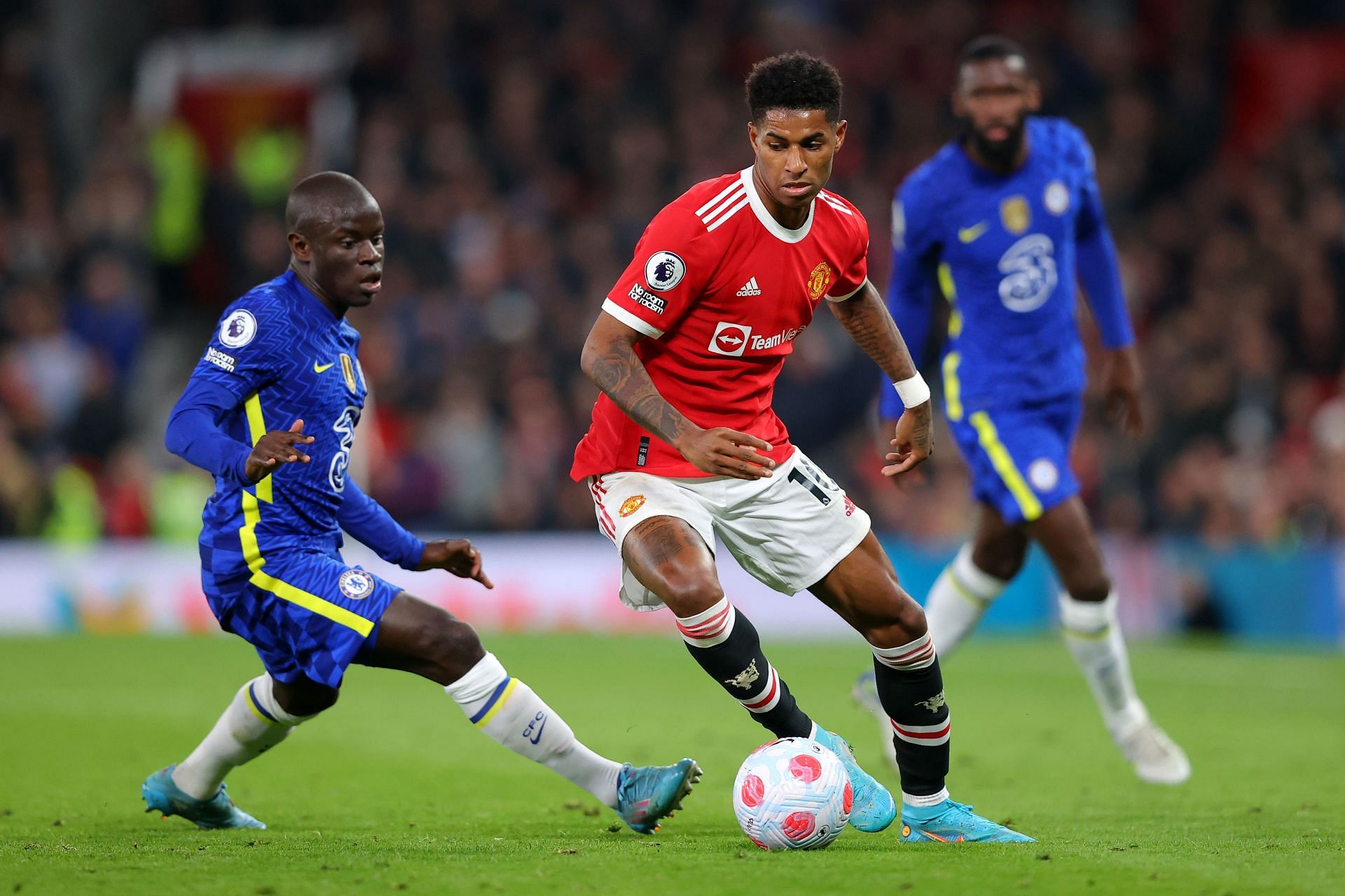 Marcus Rashford in action against Chelsea.