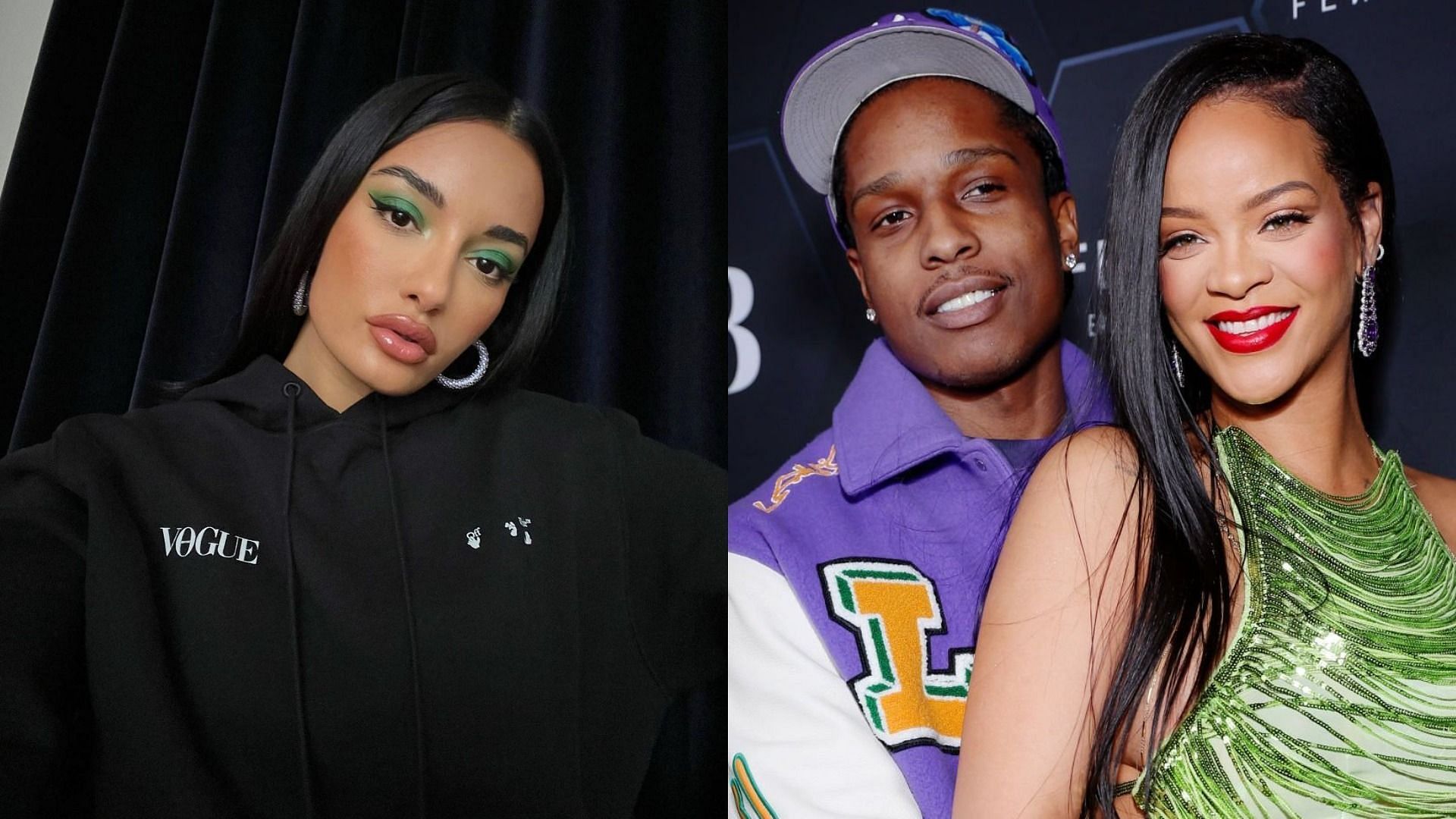 Amina Muaddi dubbed rumors with ASAP Rocky as &quot;vile&quot; and &quot;malicious&quot; (Image via Amina Muaddi/Instagram and Rich Fury/Getty Images)