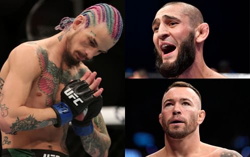 Sean O'Malley (left); Khamzat Chimaev (top right); Colby Covington (bottom right)