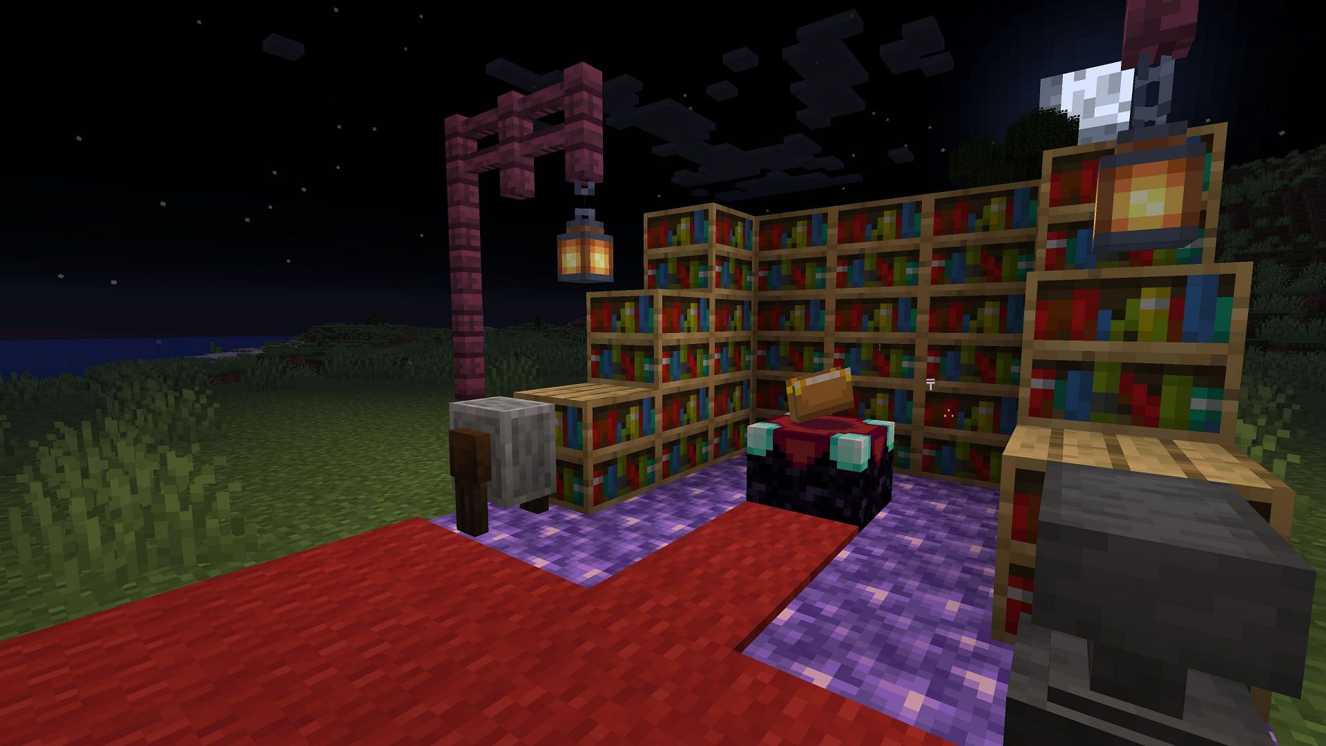 Basic enchanting area with grindstone and anvil. (Image via Minecraft)