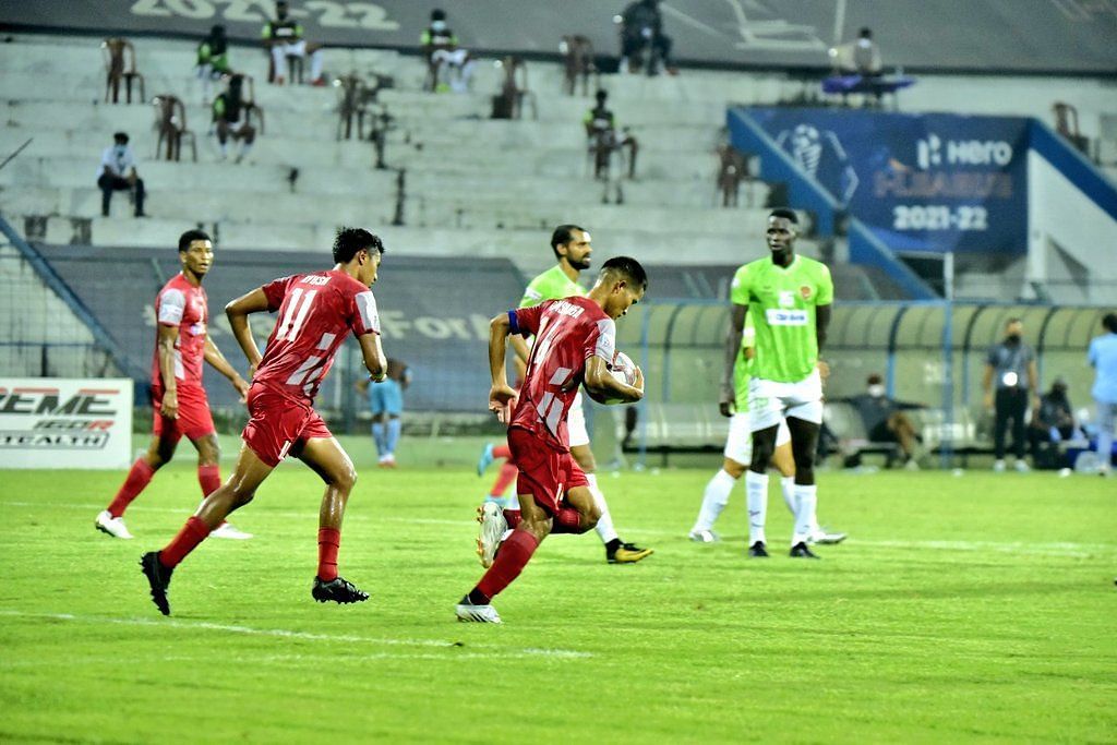 Aizawl FC players during their game against Gokulam Kerala FC. (Image Courtesy: Twitter/ILeagueOfficial)