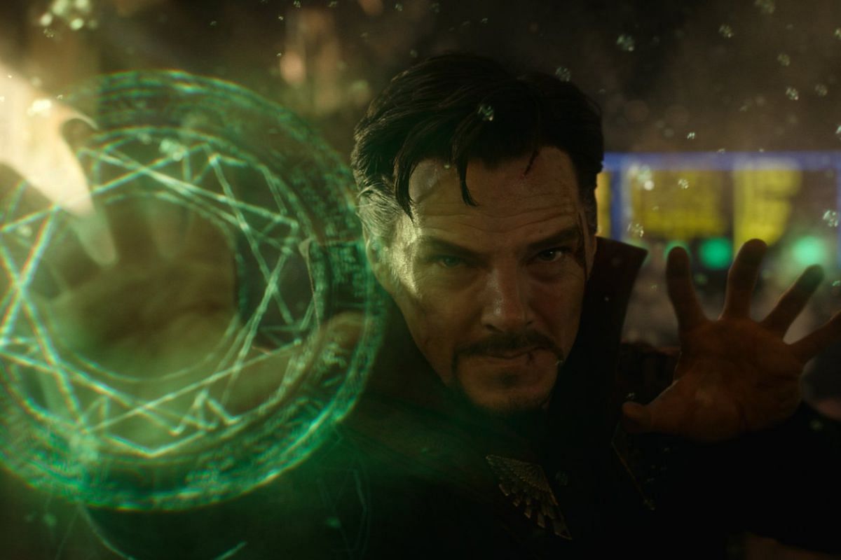 Cumberbatch using the time stone (Image via Disney)