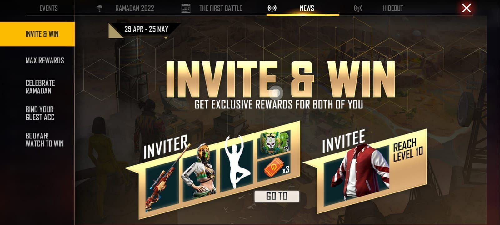 Users can find the event under the News section (Image via Garena)