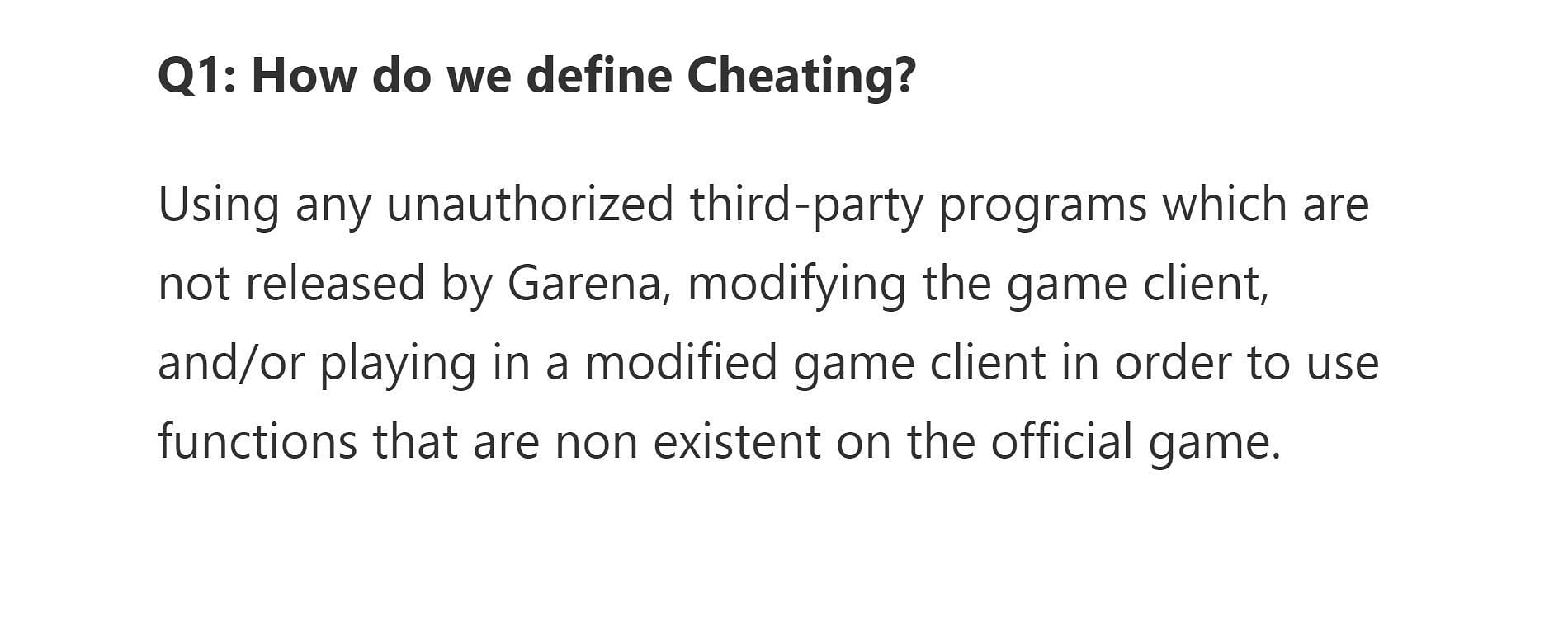 How Garena defines cheating (Image via Garena)