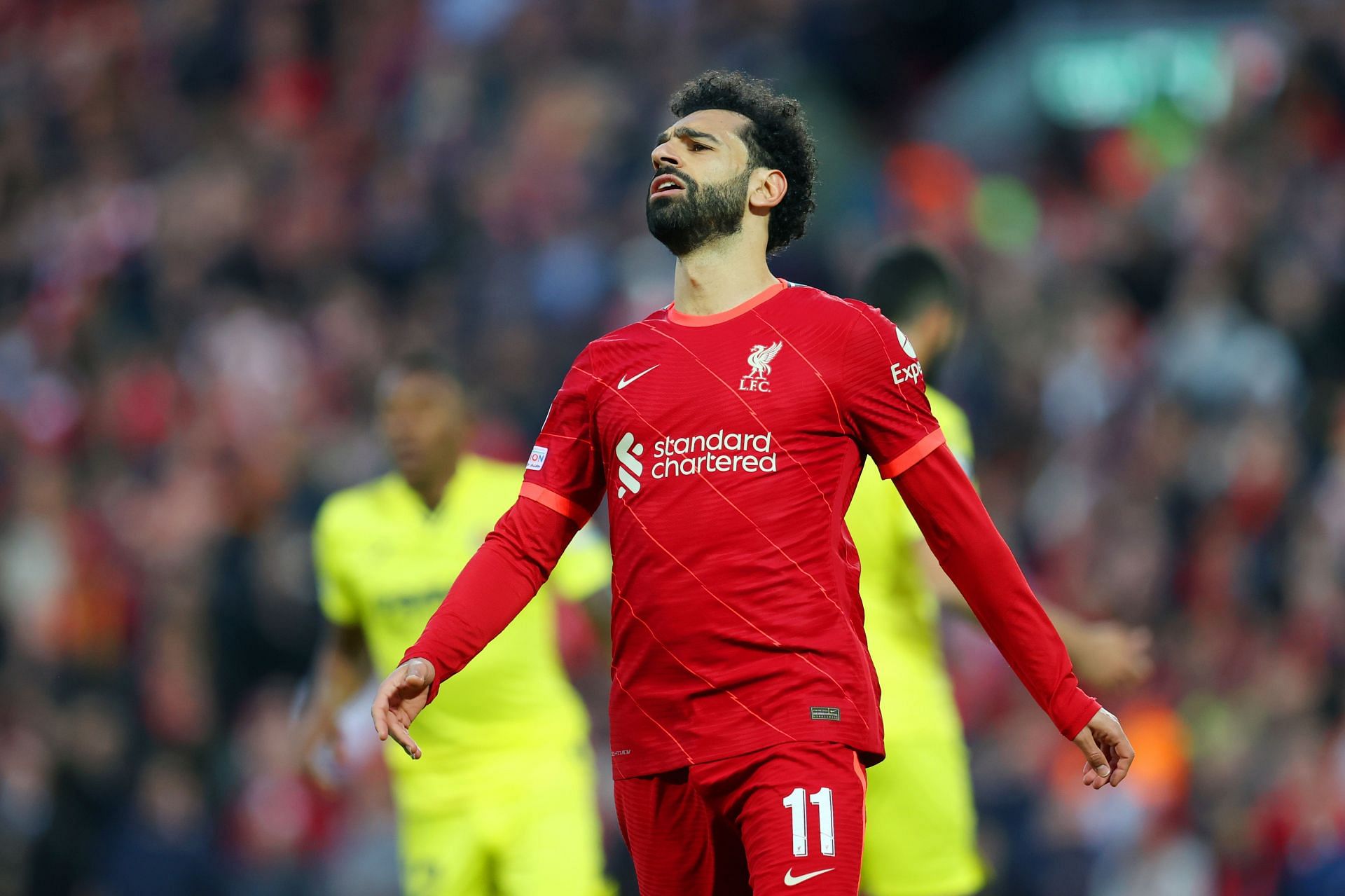 Mohamed Salah (#11) reacts against Villareal