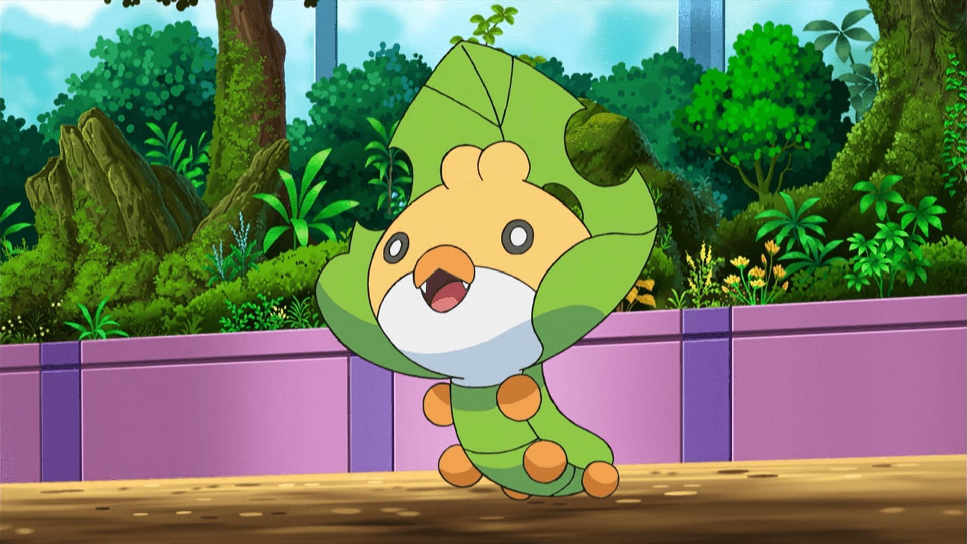 Sewaddle as it appears in the anime (Image via The Pokemon Company)