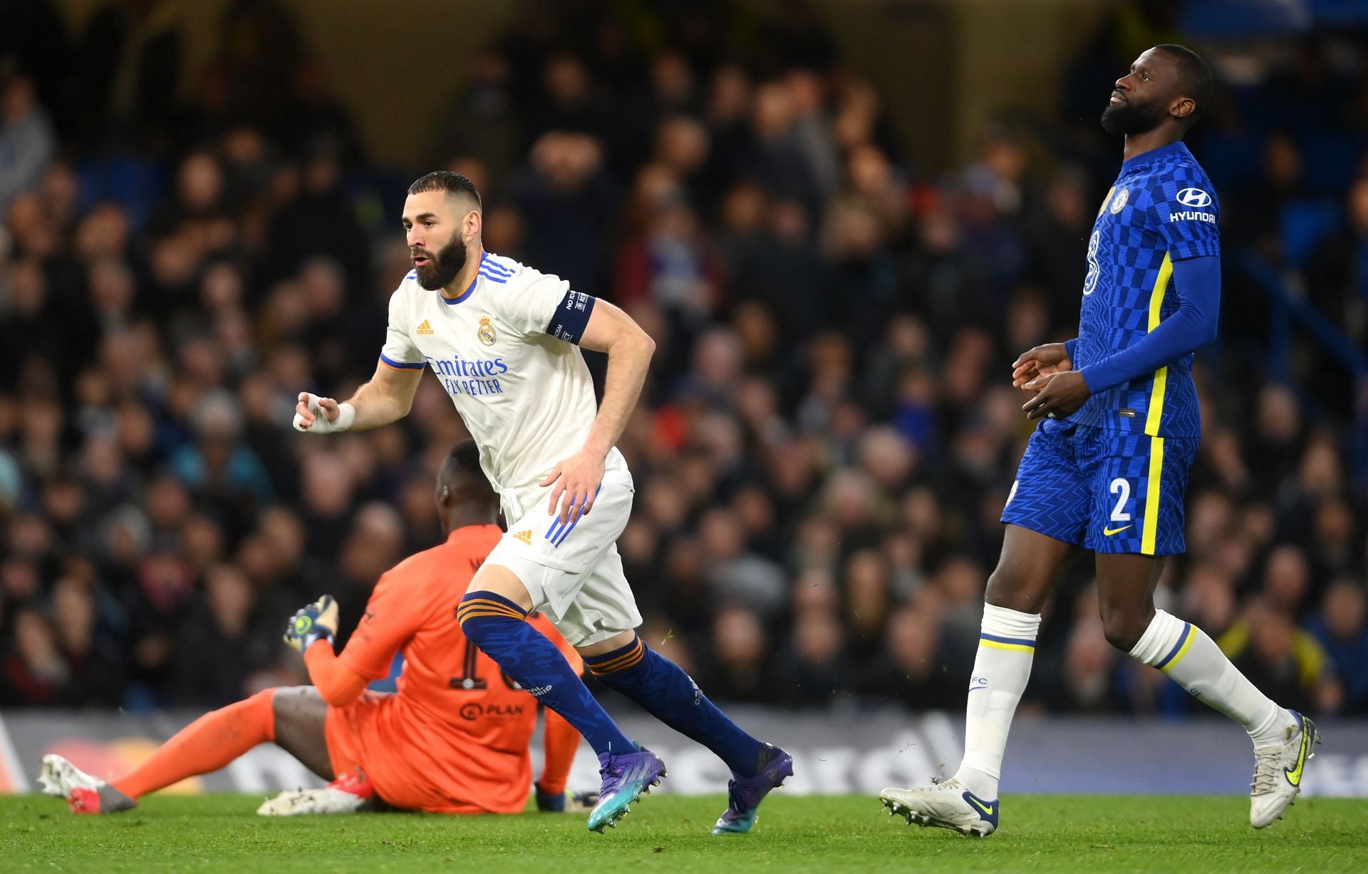 Karim Benzema scored a hat-trick against Chelsea at Stamford Bridge