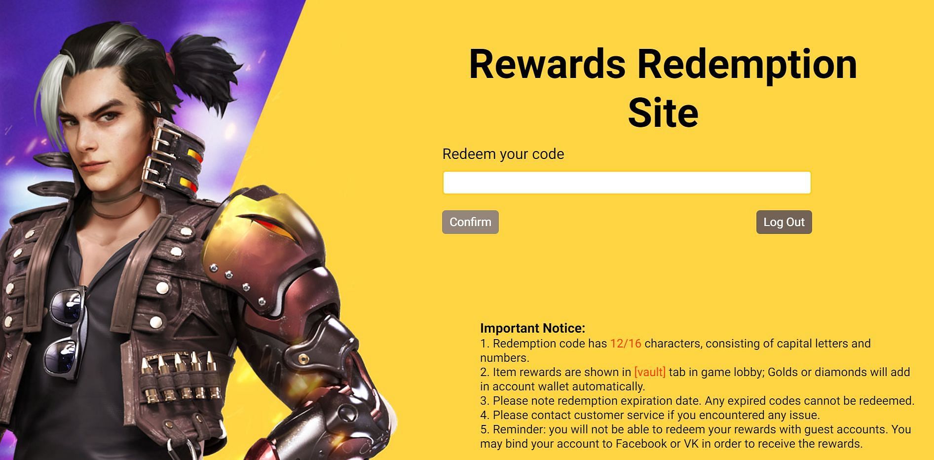 Users should then input the required redeem code without making any errors (Image via Garena)