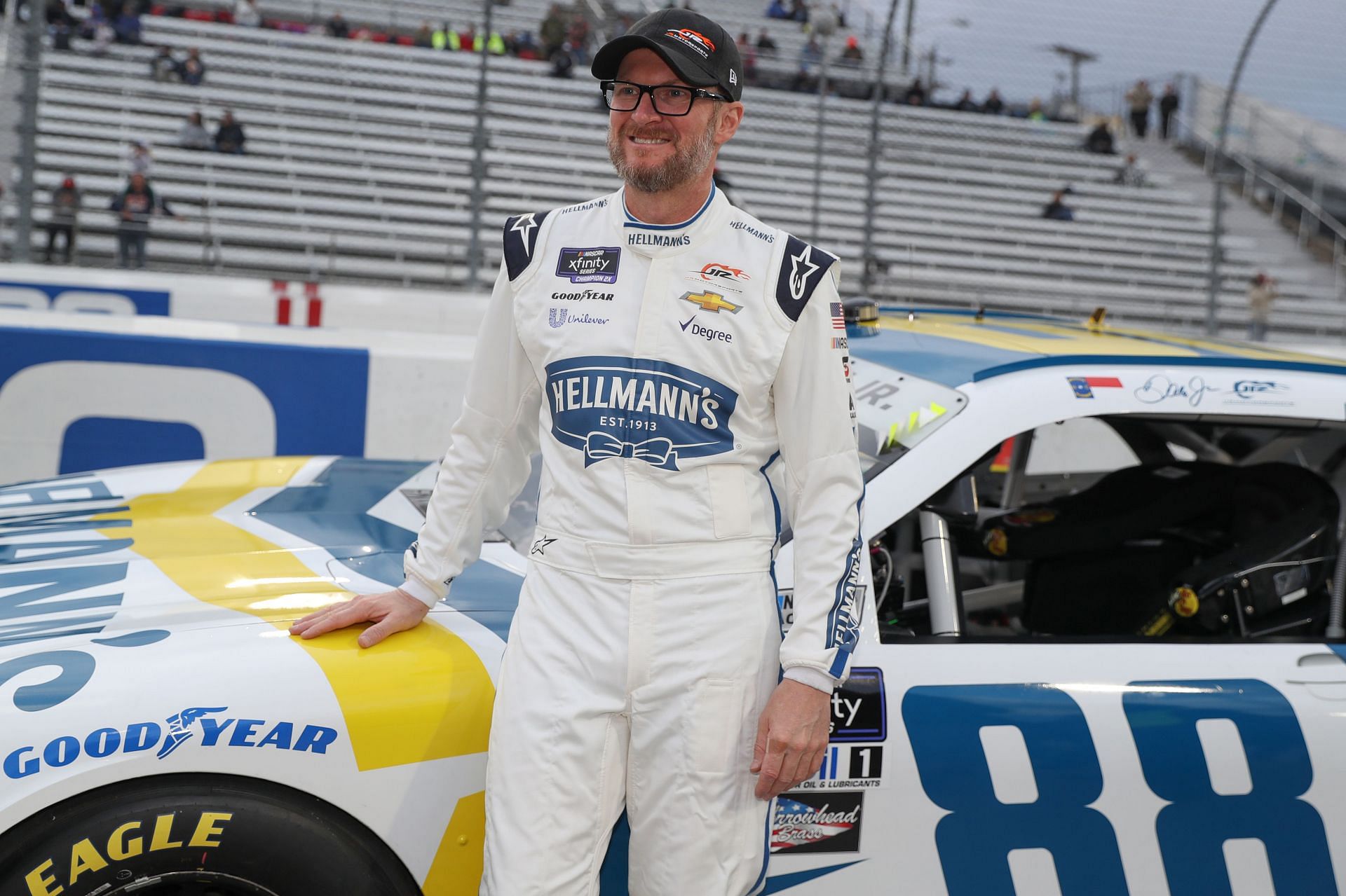 Dale Earnhardt Jr. before the 2022 NASCAR Xfinity Series Call 811 Before You Dig 250 powered by Call 811.com at Martinsville Speedway in Virginia. (Photo by Meg Oliphant/Getty Images)