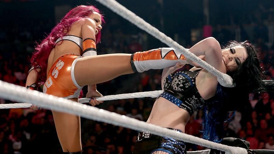 Sasha Banks and Paige compete in a fatal four way match.