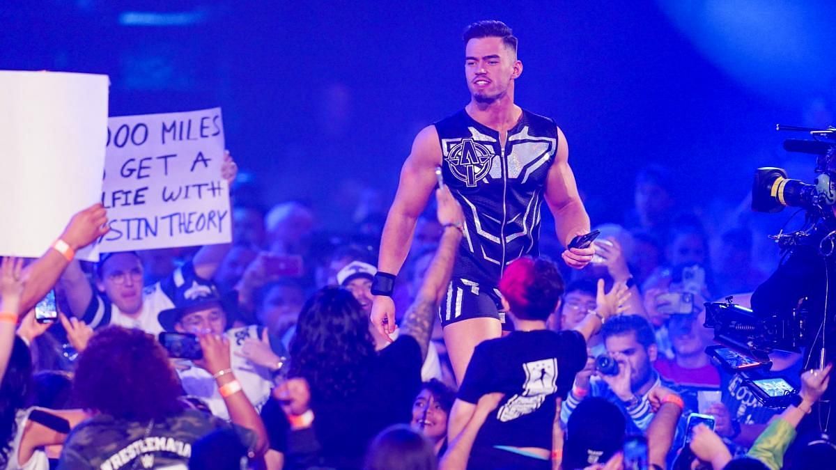 Theory making his entrance at WrestleMania 38