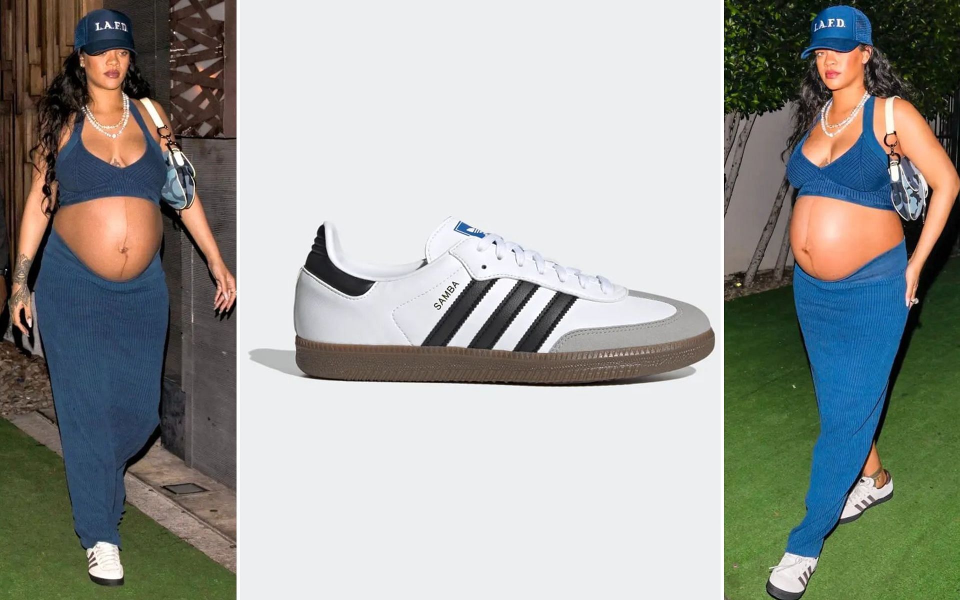 Rihanna spotted wearing the Adidas vegan sneakers (Image via Adidas and Twitter/@rihannasteamita)