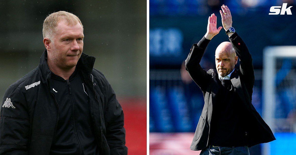 Scholes (L) calls for United to finish out of top-four and give Ten Hag (R) enough time to build the team
