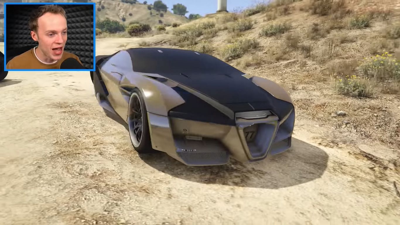 The supercar from Cyberpunk 2077 in GTA 5 using mods (Image via YouTube/@Nought)