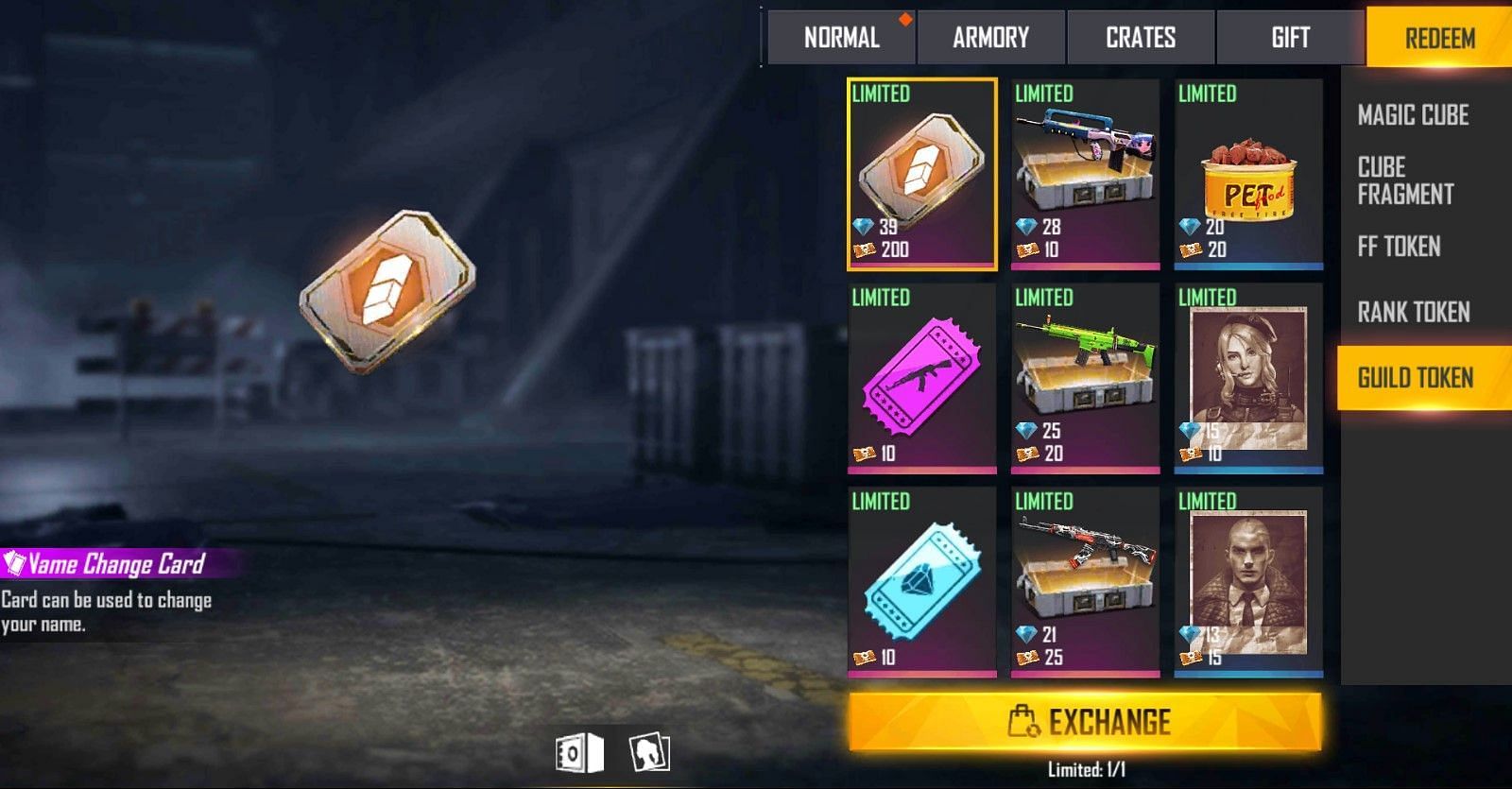 Free Fire guild token exchange store (Image via Garena)