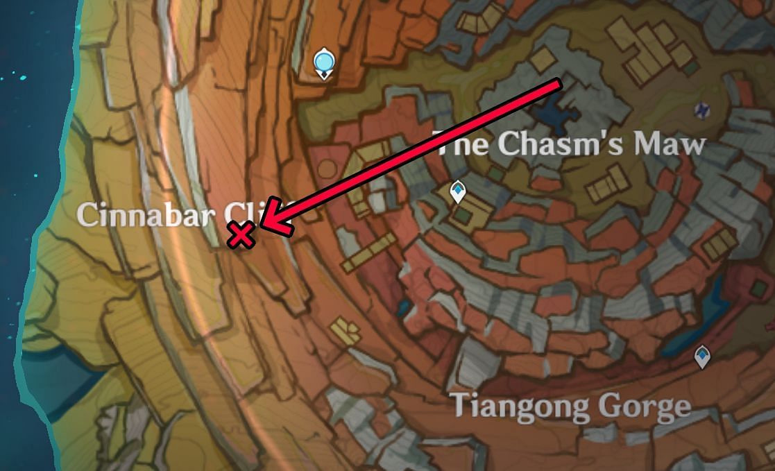 The Flower of Farsight&#039;s location on the world map (Image via miHoYo)
