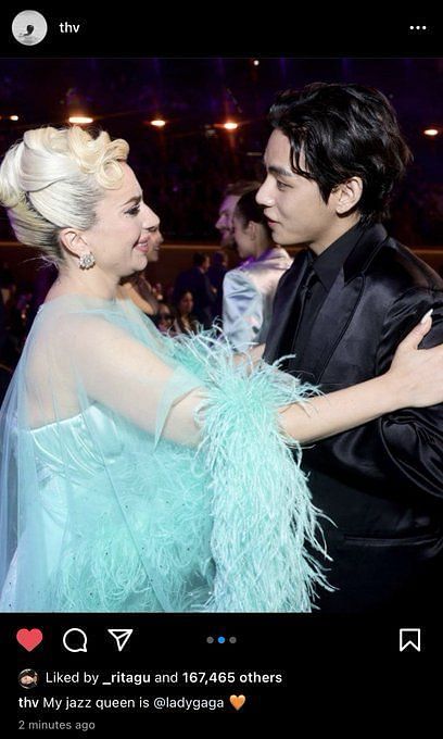 BTS' V Shares A Sweet Moment With Lady Gaga At The 2022 Grammy Awards