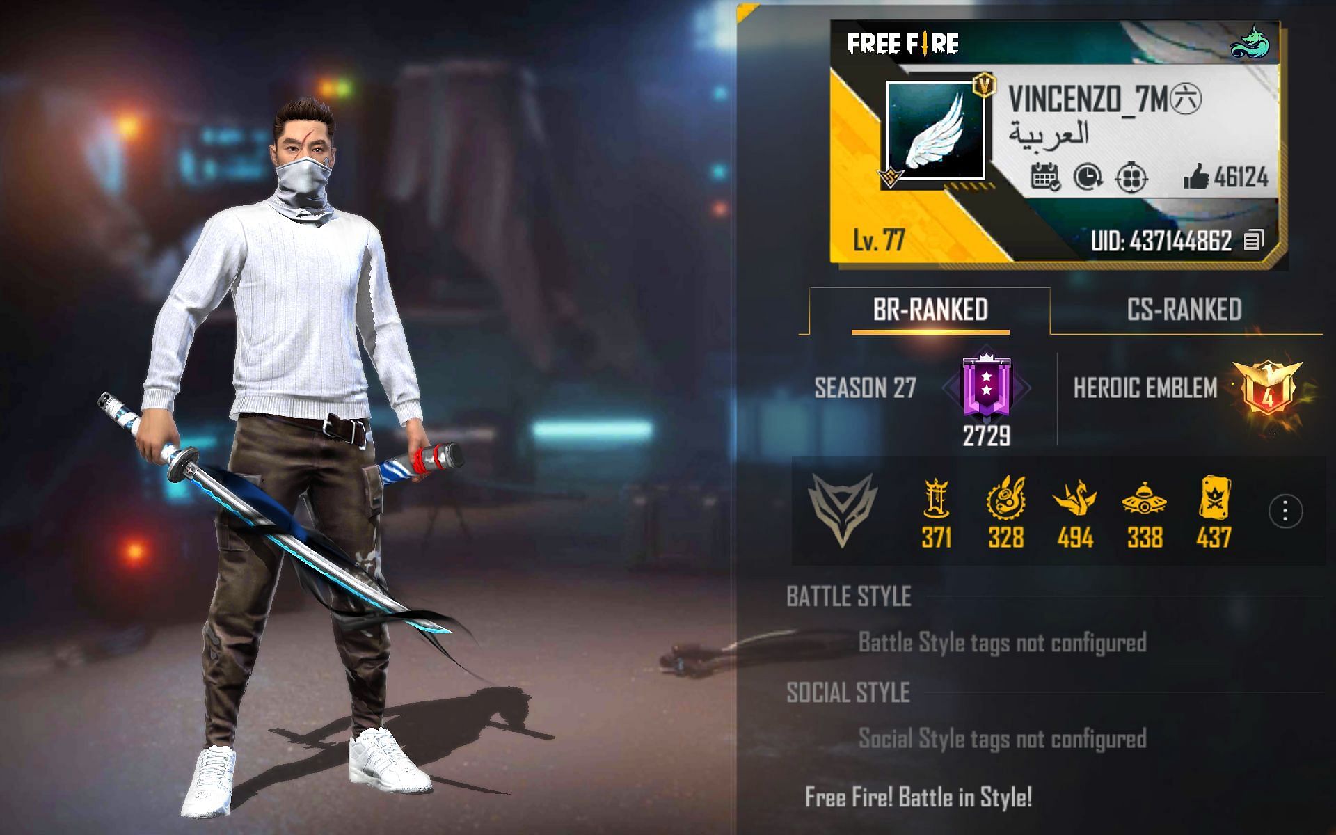 Vincenzo&#039;s Free Fire ID (Image via Garena)