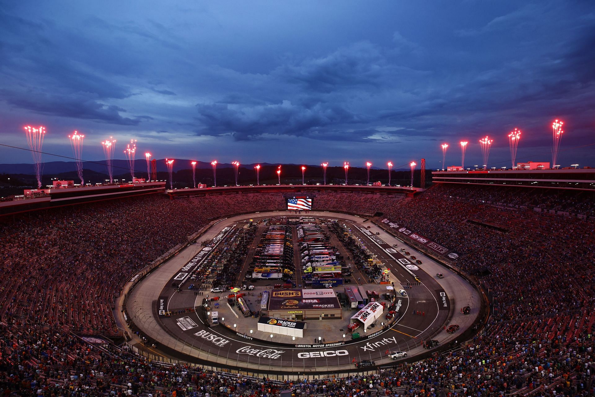 A general view of the Bristol Motor Speedway before the 2021 NASCAR Cup Series Bass Pro Shops Night Race in Tennessee (Photo by Jared C. Tilton/Getty Images)