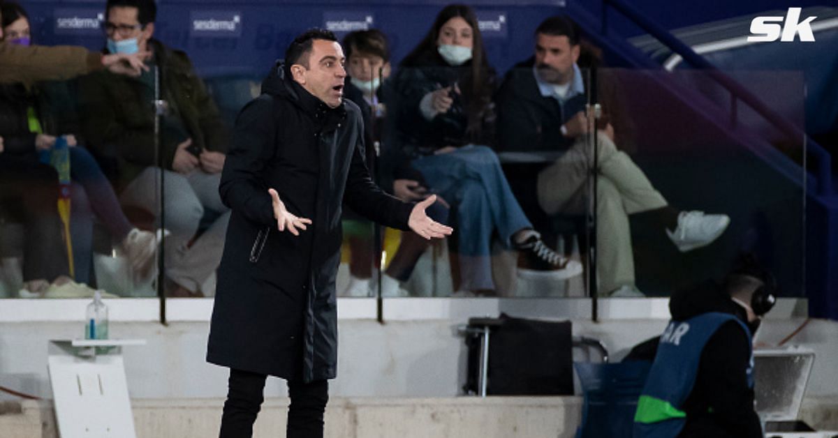 Blaugrana manager Xavi Hernandez reacts during a game.