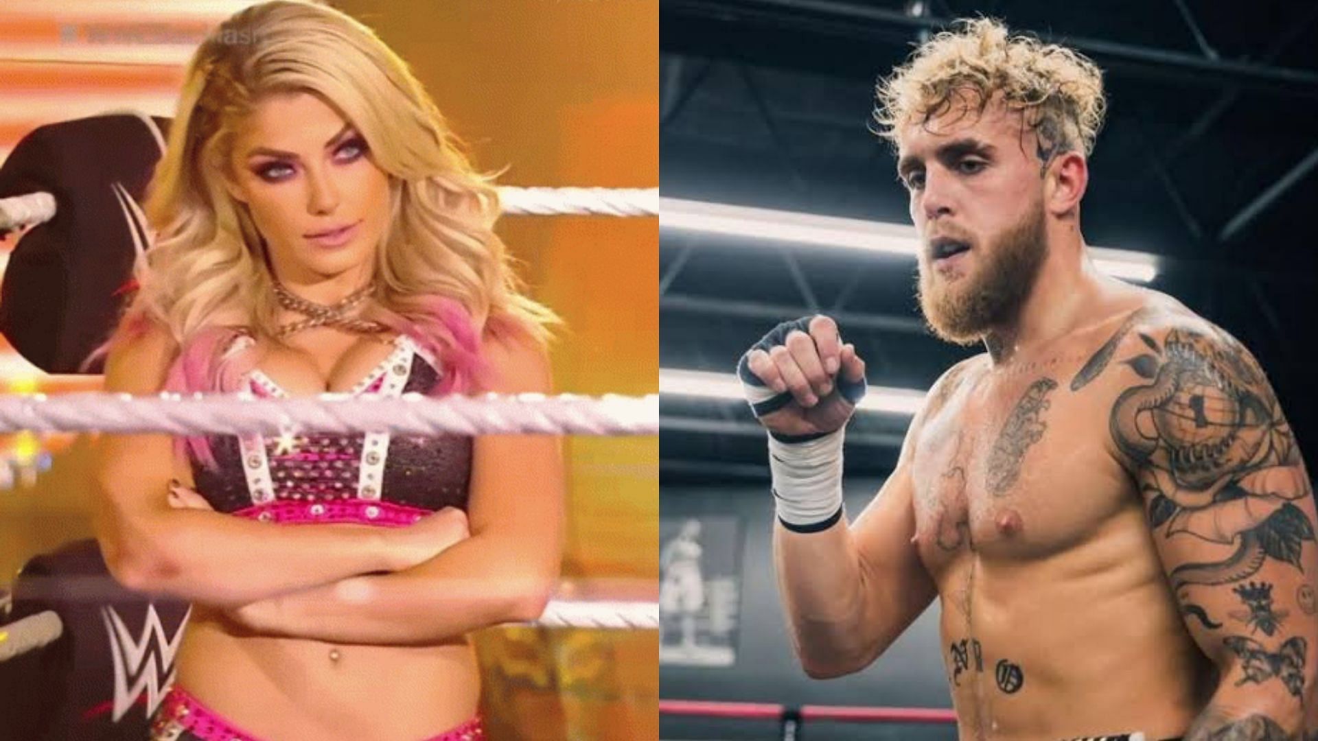 Alexa Bliss (L) has sent a message to Jake Paul after WrestleMania 38 (R)