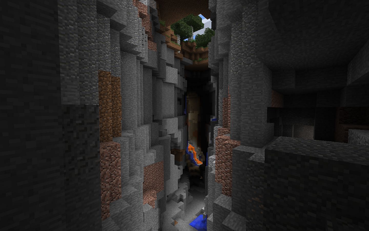 An example of a surface ravine. (Image via Minecraft)