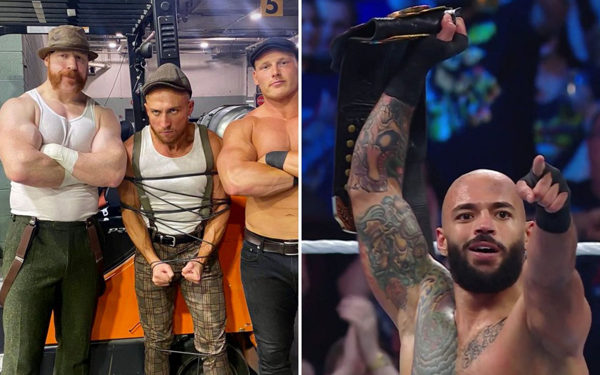 Sheamus, Butch and Ridge Holland (left); Ricochet (right)