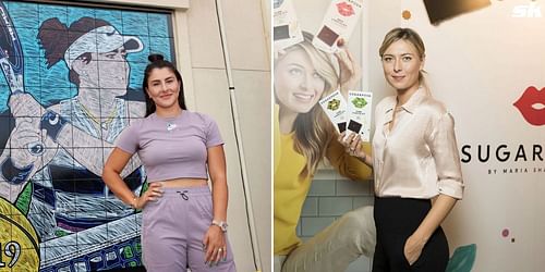 Bianca Andreescu (L) and Maria Sharapova