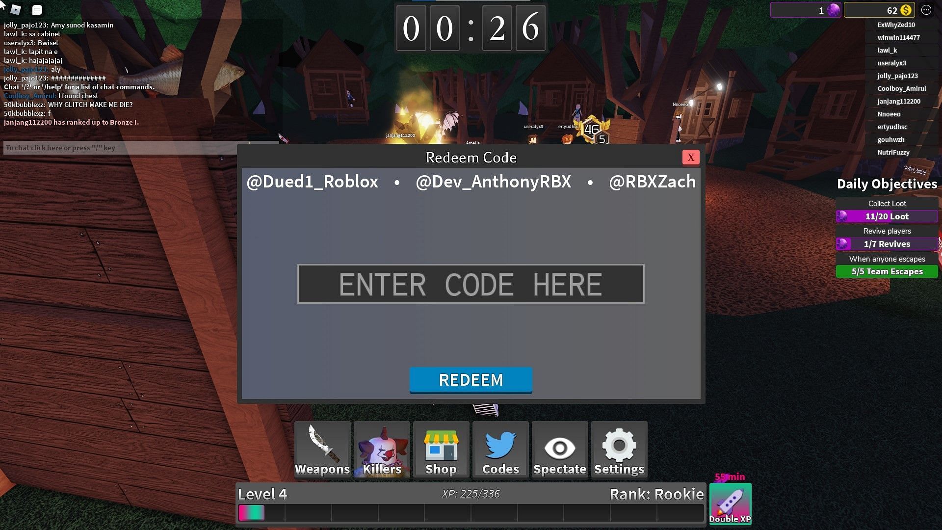 In this text box, players will have to carefully enter the codes (Image via Roblox)