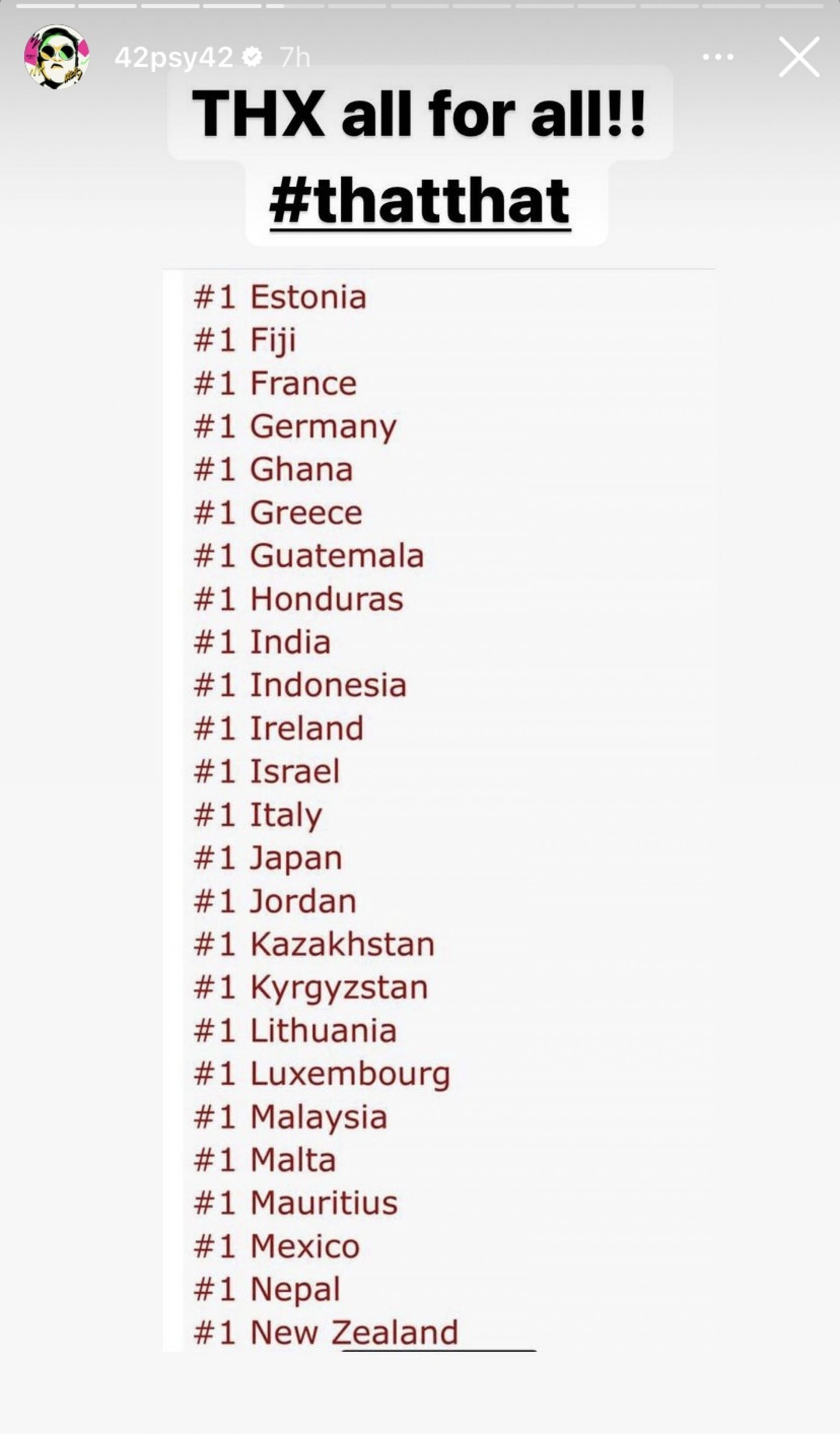 Psy title track snags top spot in 73 regions worldwide (Image via @42psy42/Instagram)