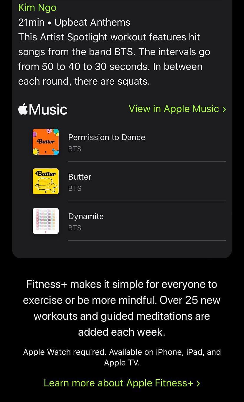 More songs added to the preview list (Image via Apple Fitness+)