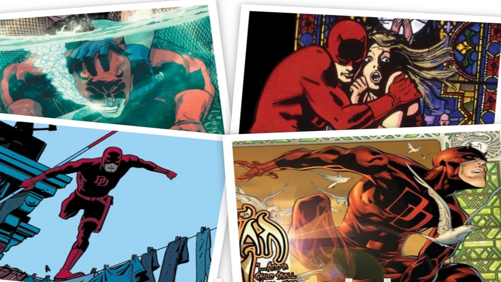 Various images from Daredevil comics (Images via Marvel Comics)
