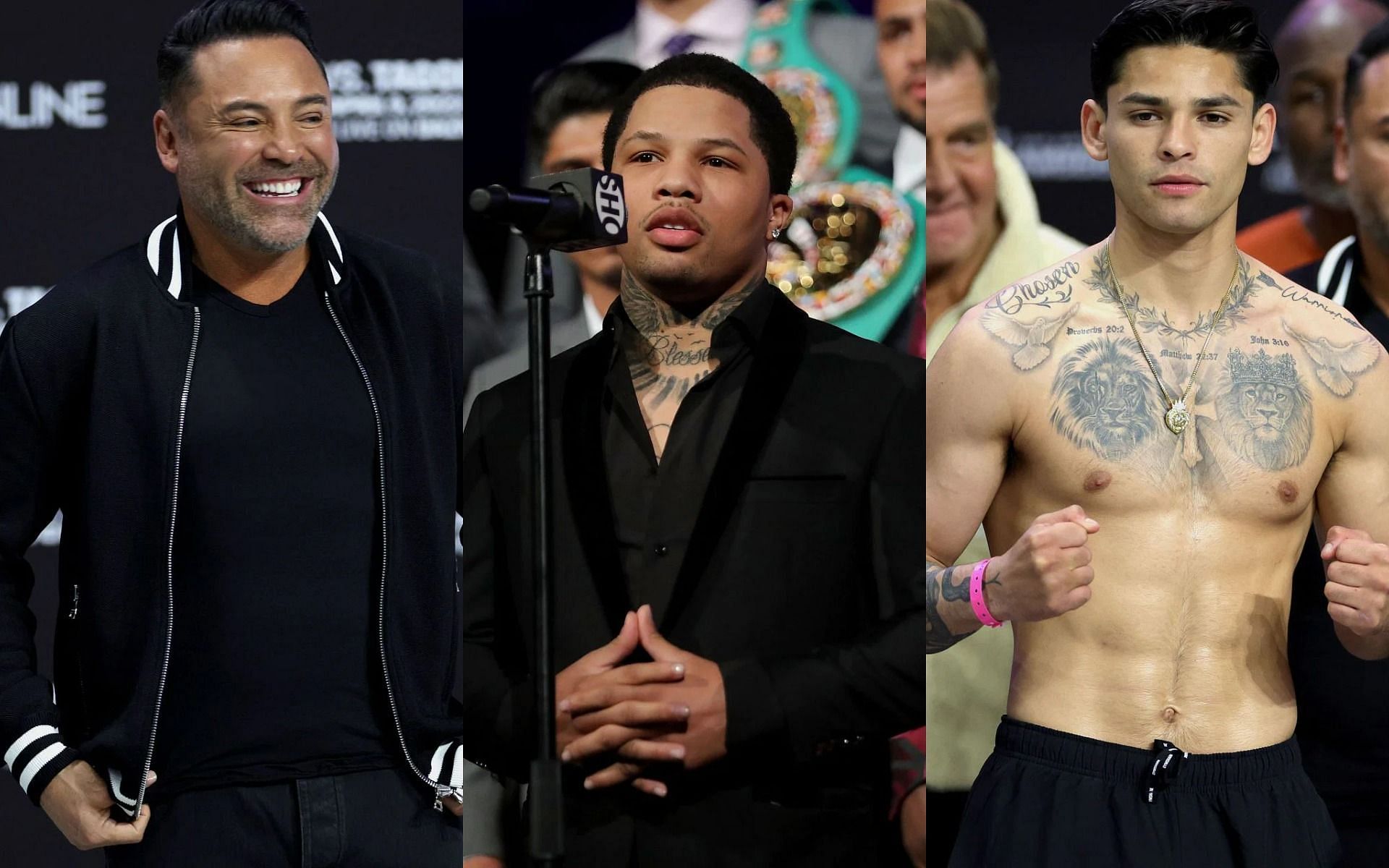 Oscar De La Hoya (left) has confirmed his interest in making a Gervonta Davis (center) vs. Ryan Garcia (right) fight.