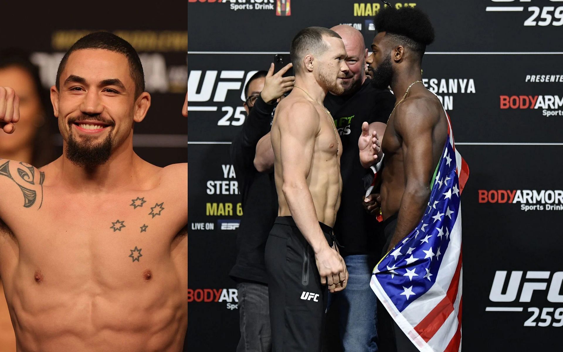 Robert Whittaker (Left) talks about Petr Yan vs. Aljamain Sterling (Images courtesy of Getty)