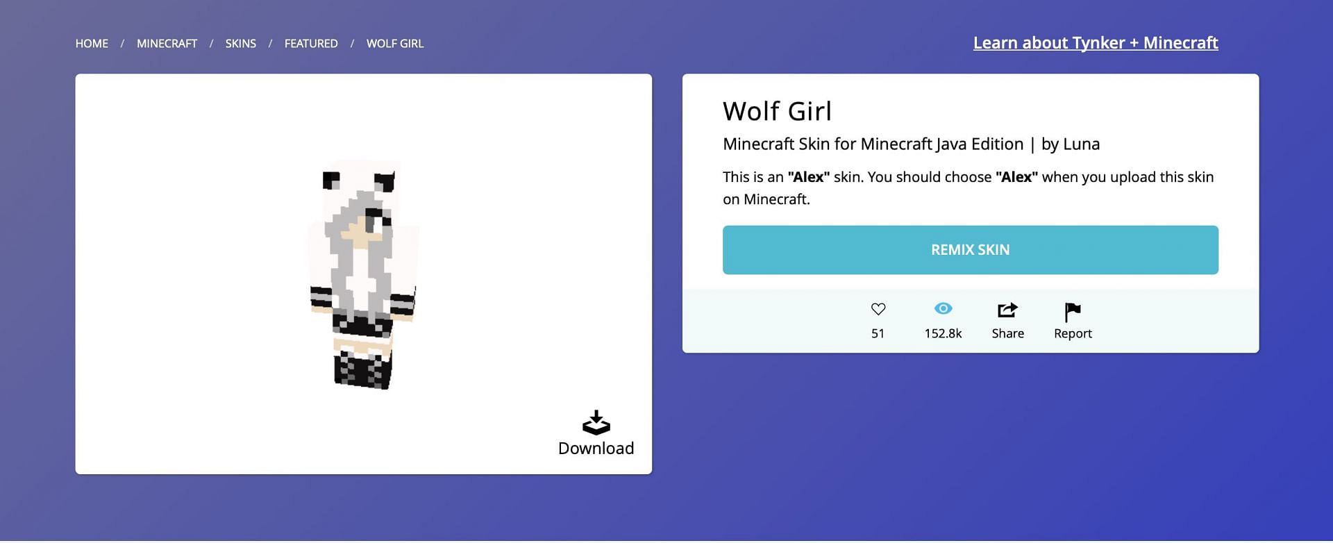 Players of Minecraft can play as this hoodie-wearing wolf girl (Image via Tynker)