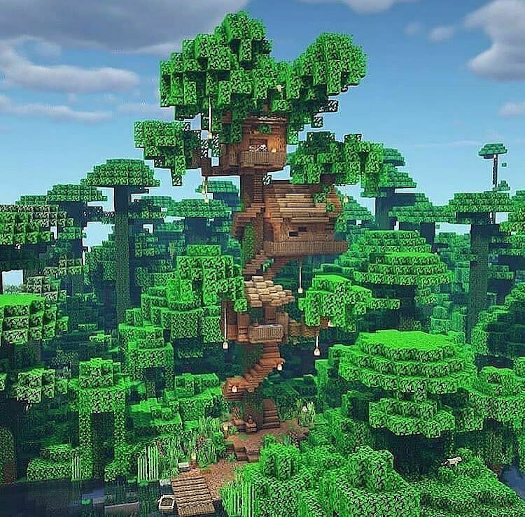 A multi-level treehouse suits users who want a base with multiple rooms (Image via The Mythical Sausage/YouTube)