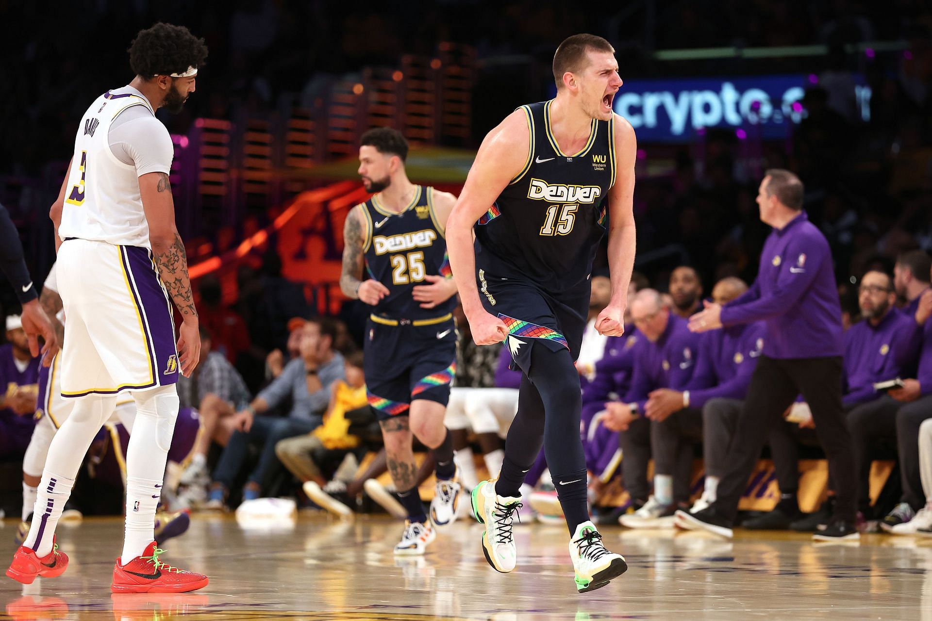 Nikola Jokic celebrates a play