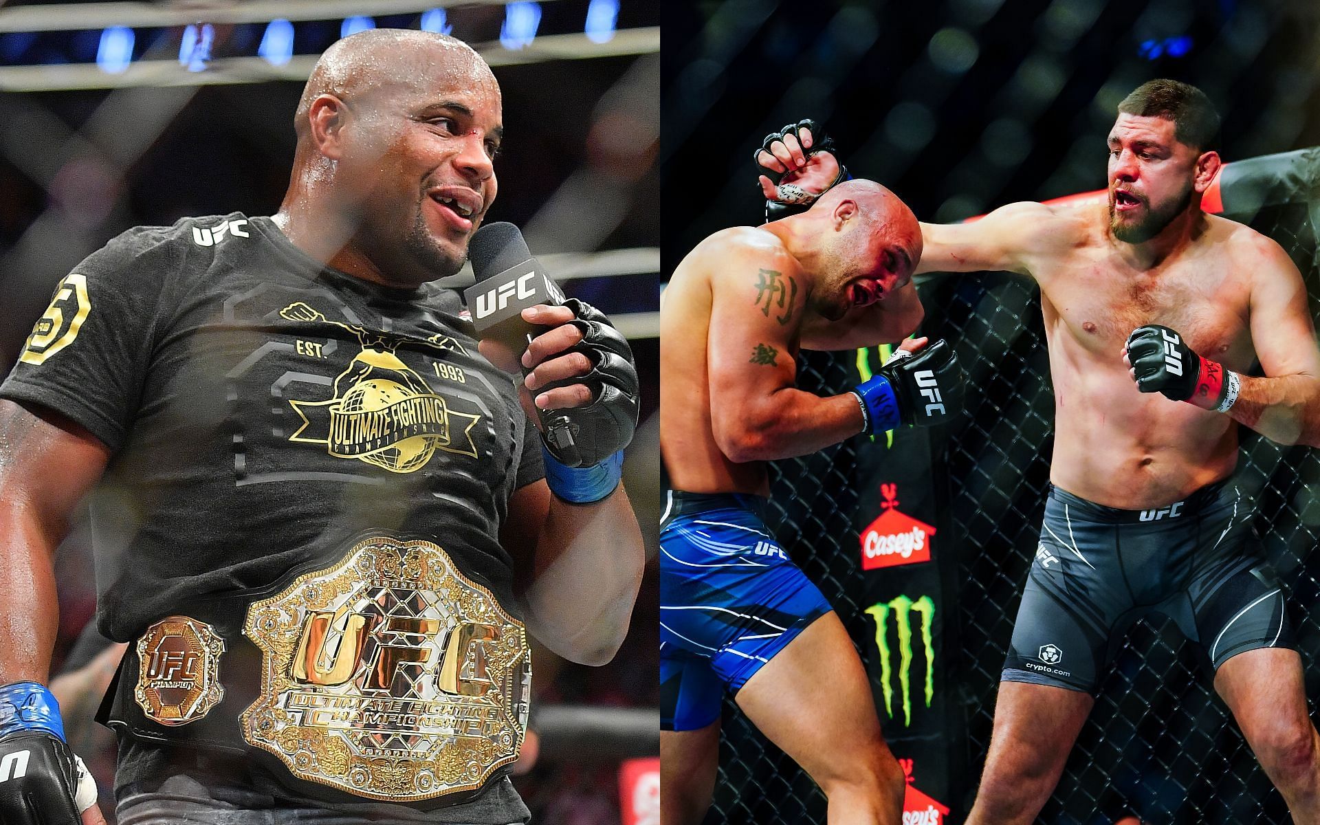 Daniel Cormier (left), Robbie Lawler (center), and Nick Diaz (right) (Images via Getty)