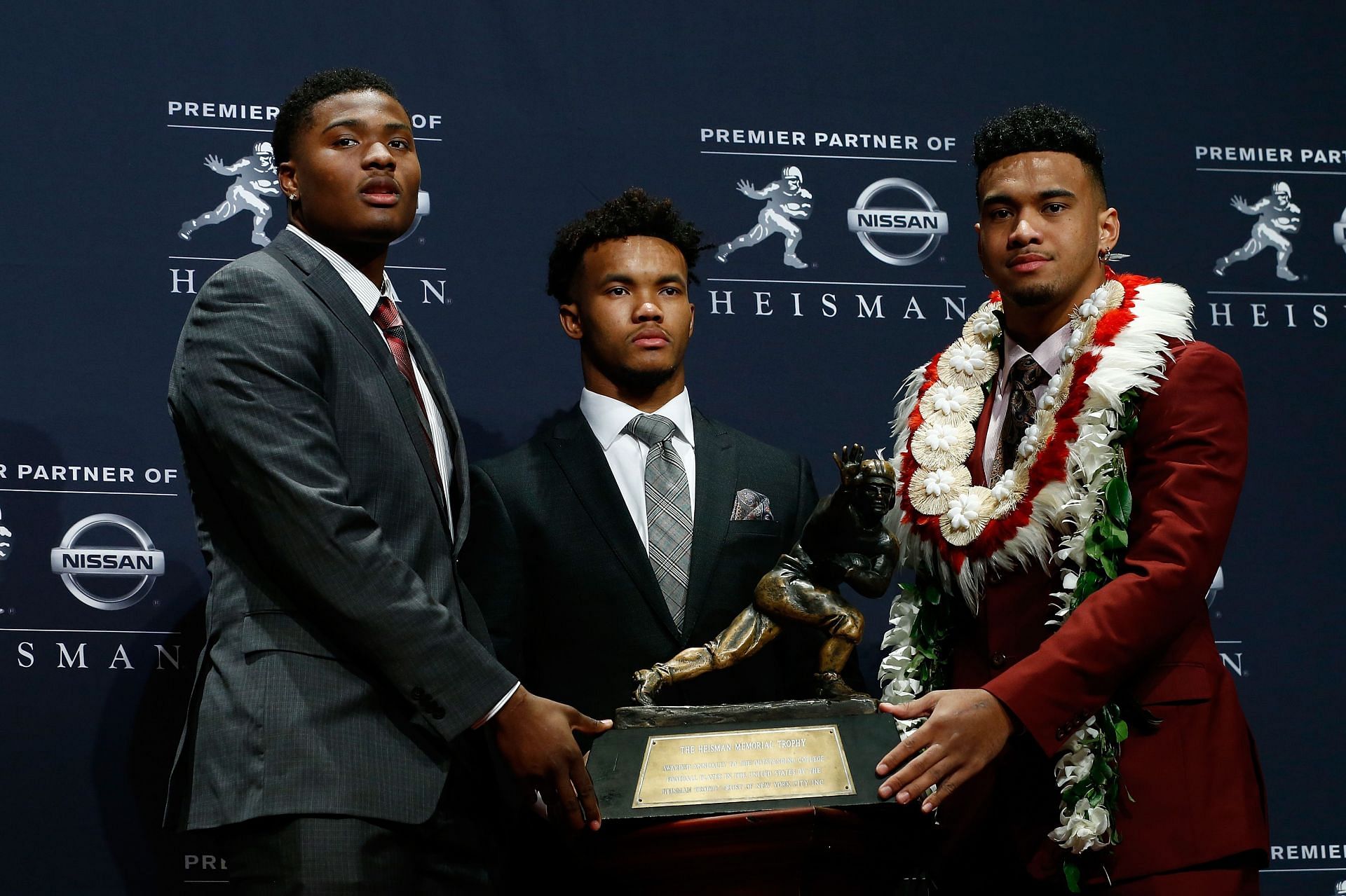 Dwayne Haskins, Kyler Murray and Tua Tagovailoa at the 2018 Heisman Trophy Presentation.