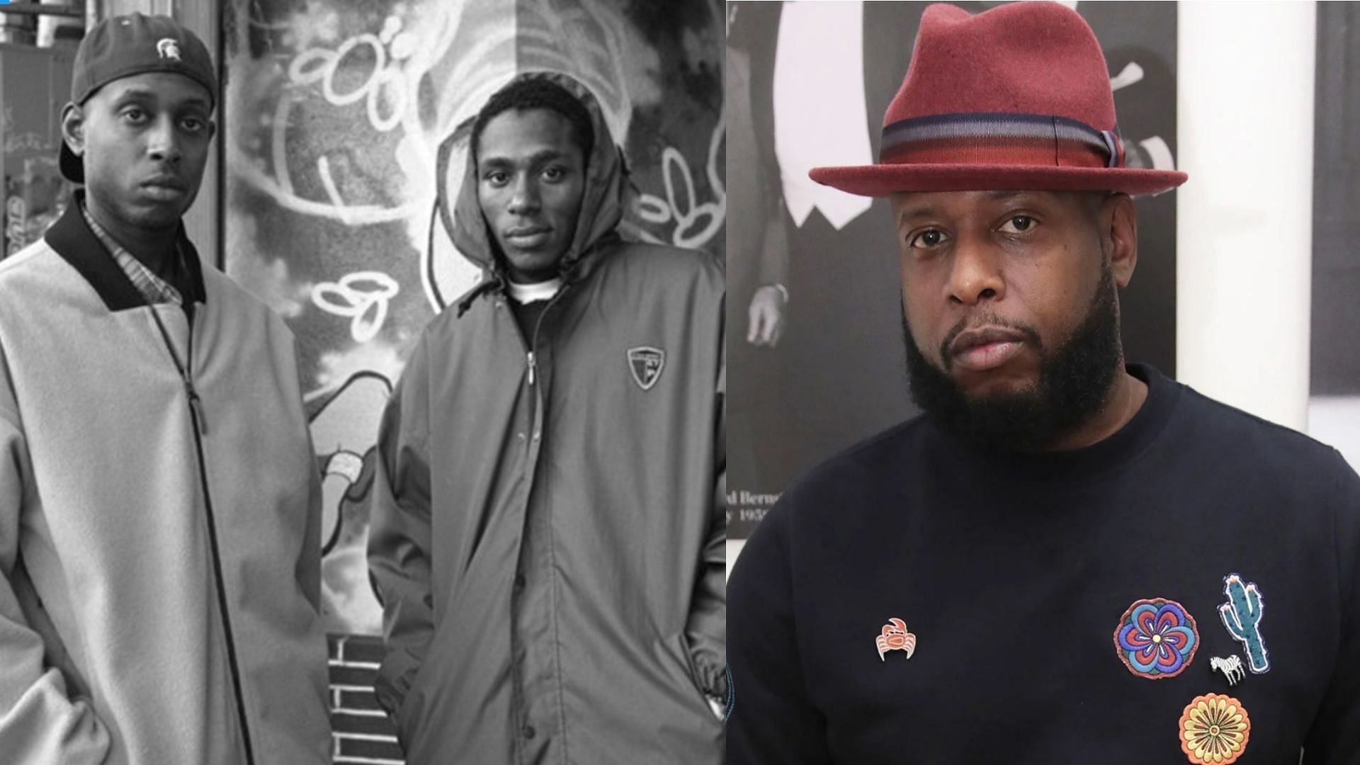 Black Star hip-hop duo Yasiin Bey and Talib Kweli have reunited to release their new and second full-length album No Fear of Time. (Images via Twitter/@Footaction and Cindy Ord / Getty Images)