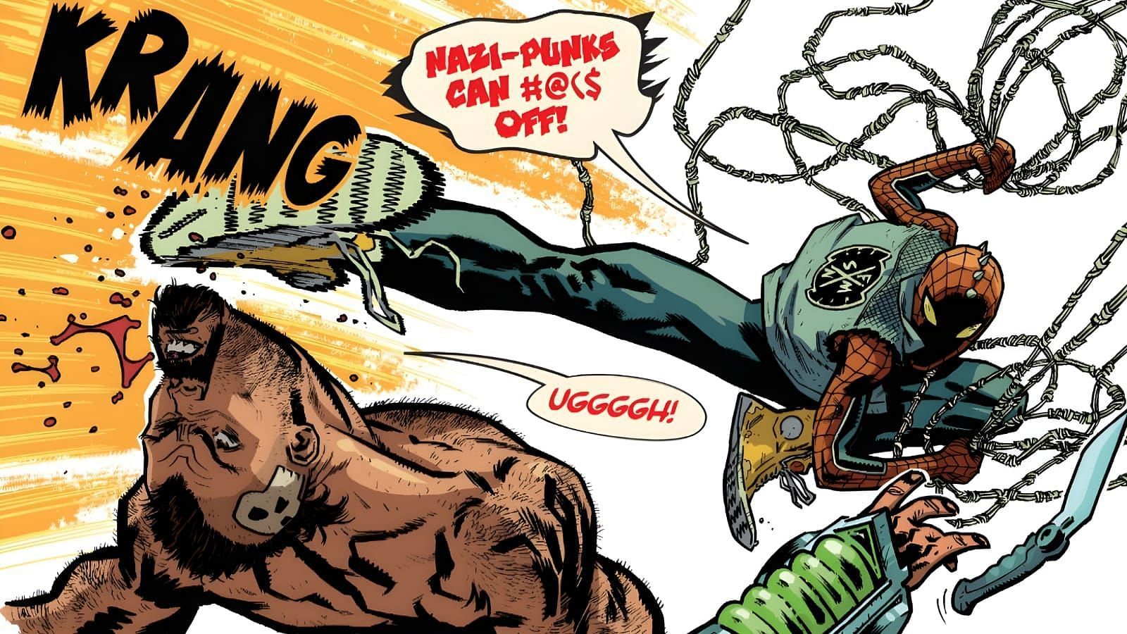 Spider-Punk fights Kraven in this panel from his comic (Image via Marvel Comics)