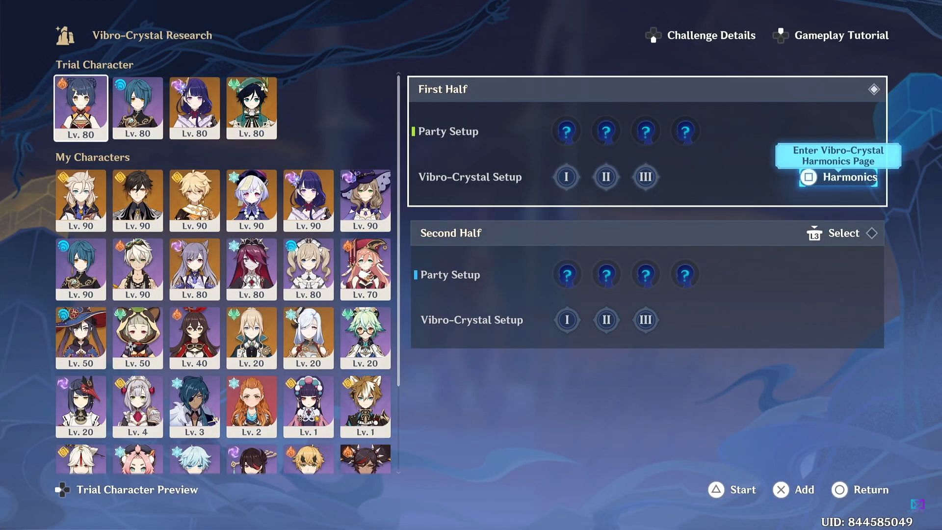 Team selection page (Image via Genshin Impact)