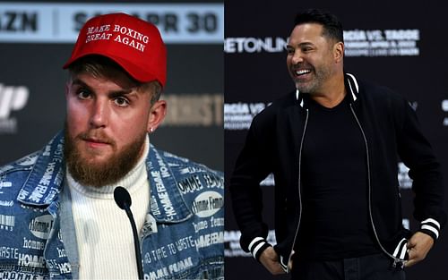 Jake Paul (left) responds to Oscar De La Hoya's (right) claims that he is good enough to beat elite boxers