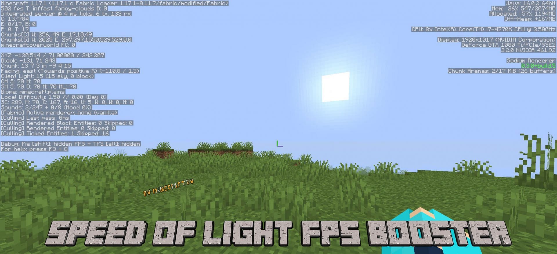 SOL can add visual shaders while also improving framerates (Image via Ru-Minecraft)