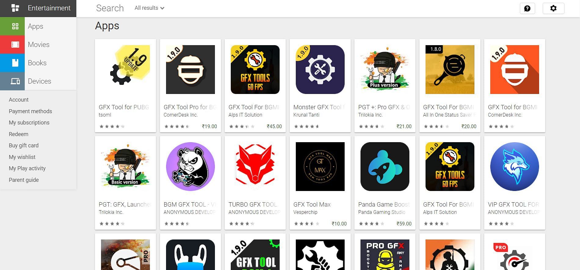One can find an array of GFX tools in the Play Store (Image via Google Play Store)