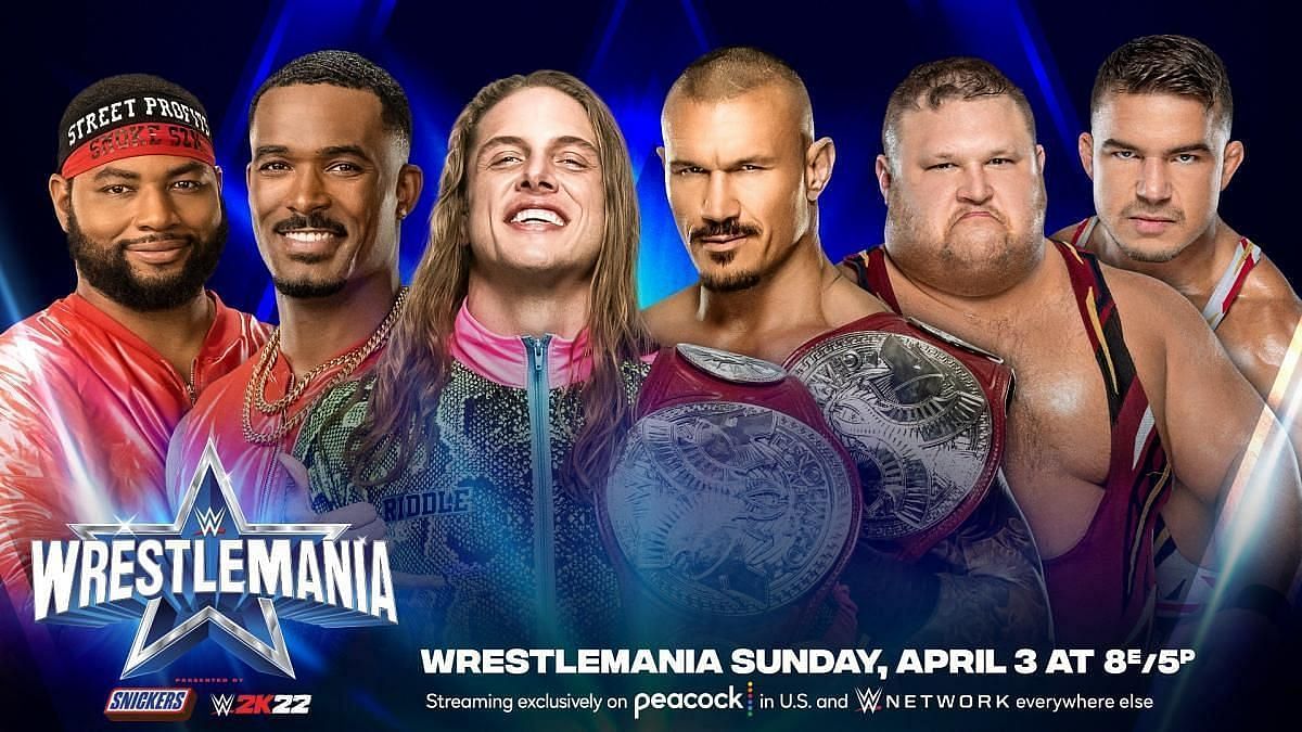 The triple threat tag team match could steal the show on April 3rd