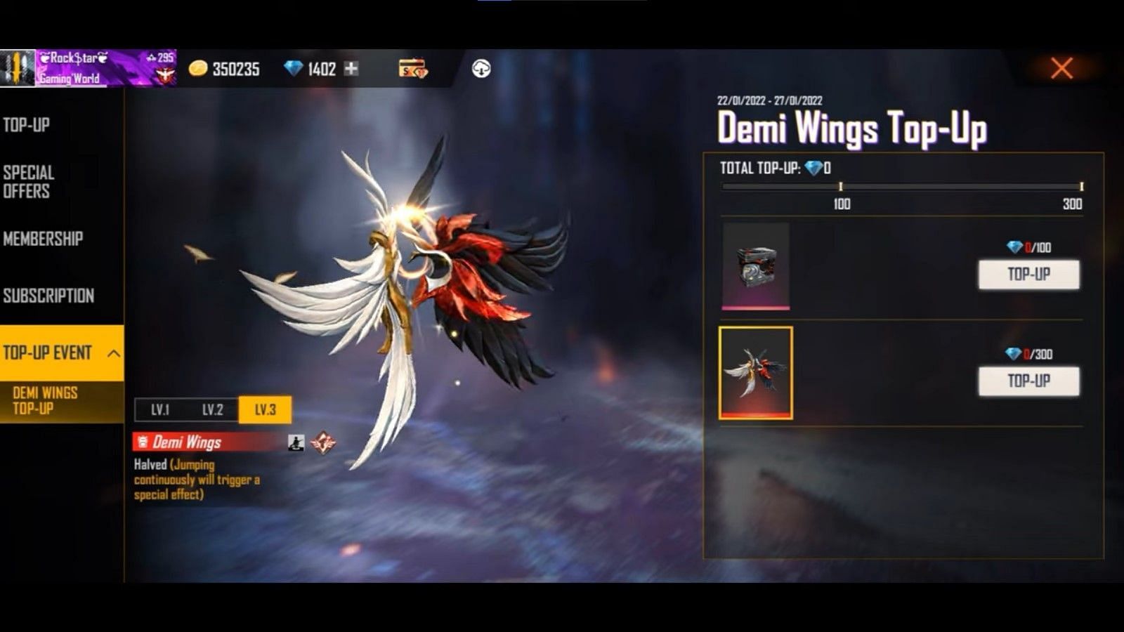 Demi Wings Backpack skin (Image via Gaming World/YouTube)