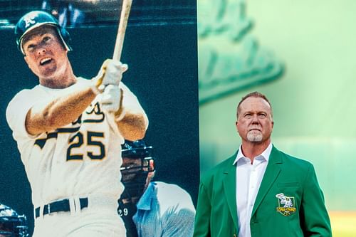 Mark McGwire was recently inducted into the Oakland Athletics Hall-of-Fame. Texas Rangers v Oakland Athletics