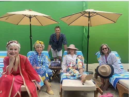 The QB on the set of the film '80 for Brady' with Rita Moreno, Sally Field, Jane Fonda, and Lily Tomlin. Source: Tom Brady's Instagram