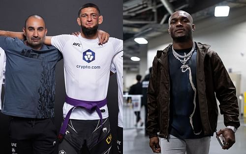 From left to right: Andreas Michael, Khamzat Chimaev, and Kamaru Usman [Images via @khamzat_chimaev and usman84kg on Instagram]